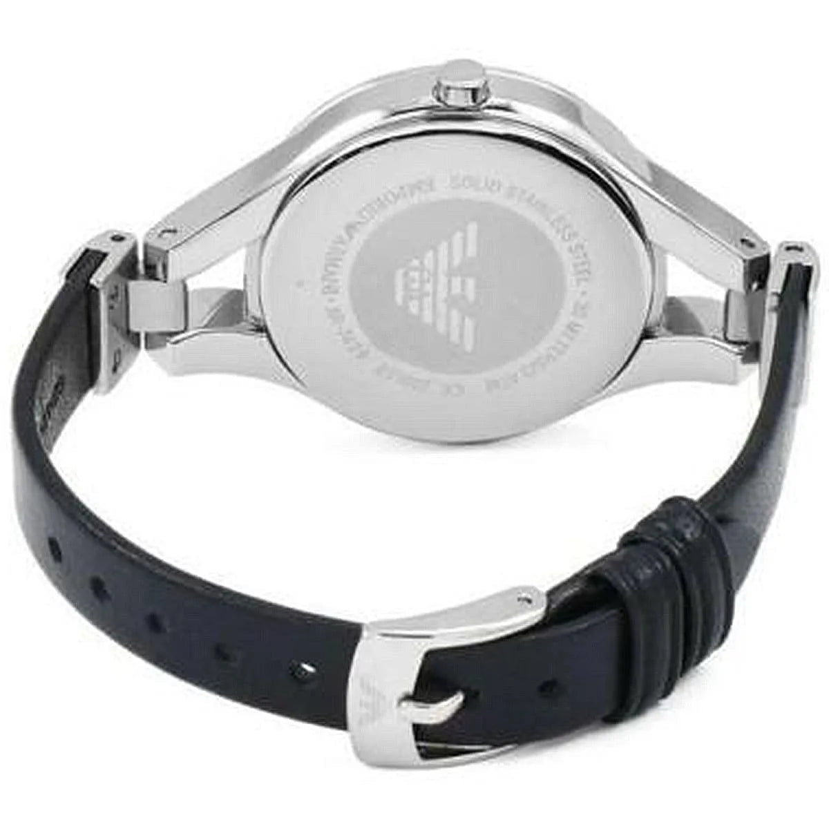 Emporio Armani Chiara AR7429 caseback with stainless steel case and Emporio Armani logo