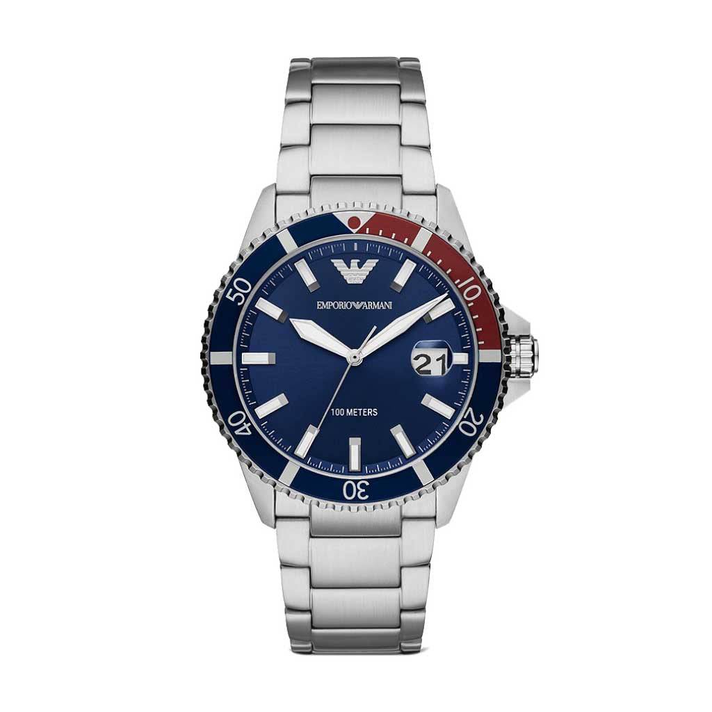 Emporio Armani Classic Blue Dial Pepsi Bezel Menβs Watch AR11339 - Watch