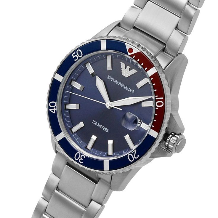 Emporio Armani Classic Blue Dial Pepsi Bezel Menβs Watch AR11339 - Watch