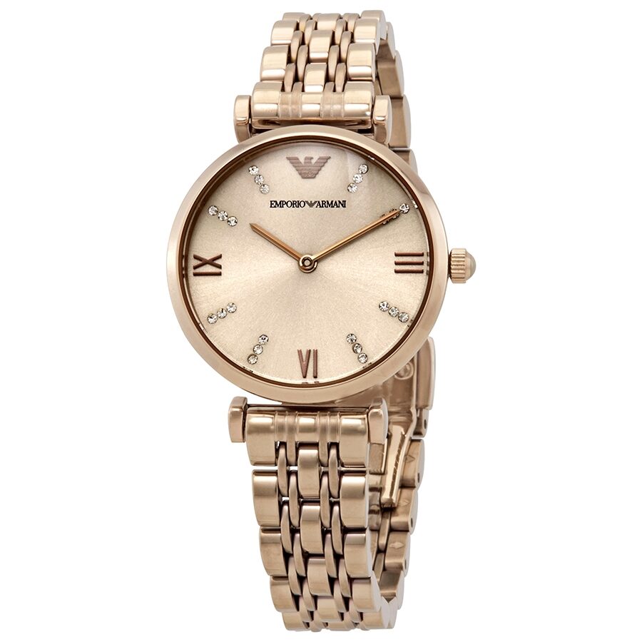 Emporio Armani Gianni T-Bar Crystal Rose Dial Women's Watch - AR11059