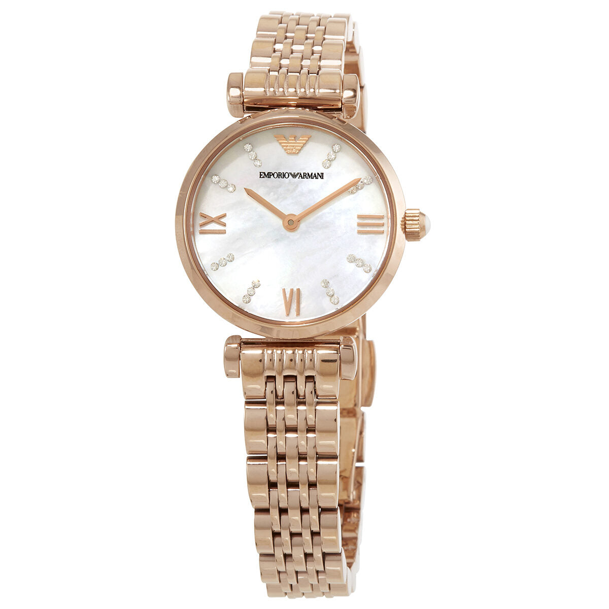 Emporio Armani Gianni T-Bar MOP Dial Rose Gold Women's Watch - AR11316