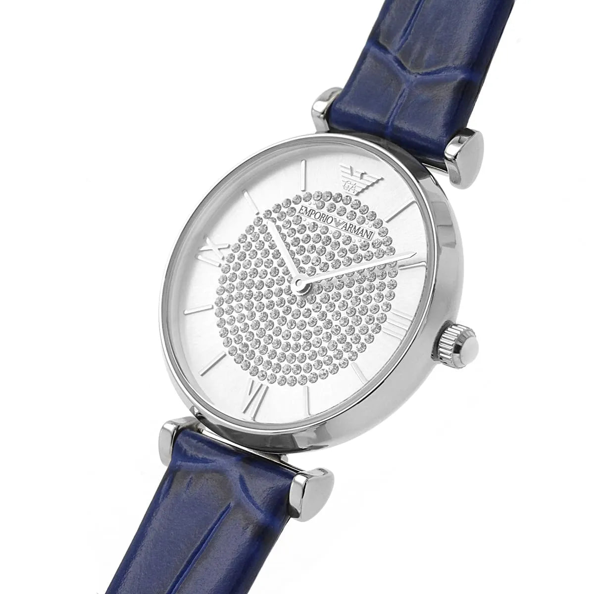 Emporio Armani Gianni T-Bar Two-Hand Blue Genuine Leather Women's Watch - AR11344