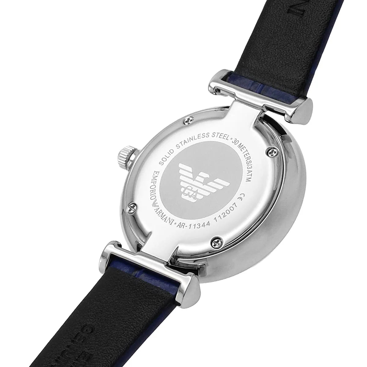 Emporio Armani Gianni T-Bar Two-Hand Blue Genuine Leather Women's Watch - AR11344