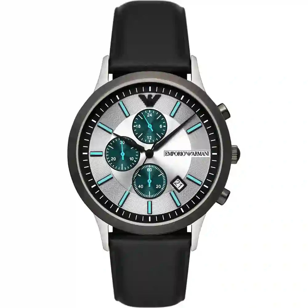 Emporio Armani Renato Chronograph Black Genuine Leather Men's Watch - AR11473