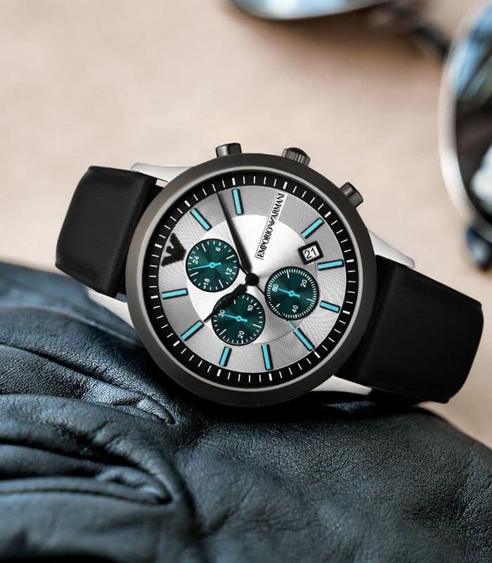 Emporio Armani Renato Chronograph Black Genuine Leather Men's Watch - AR11473