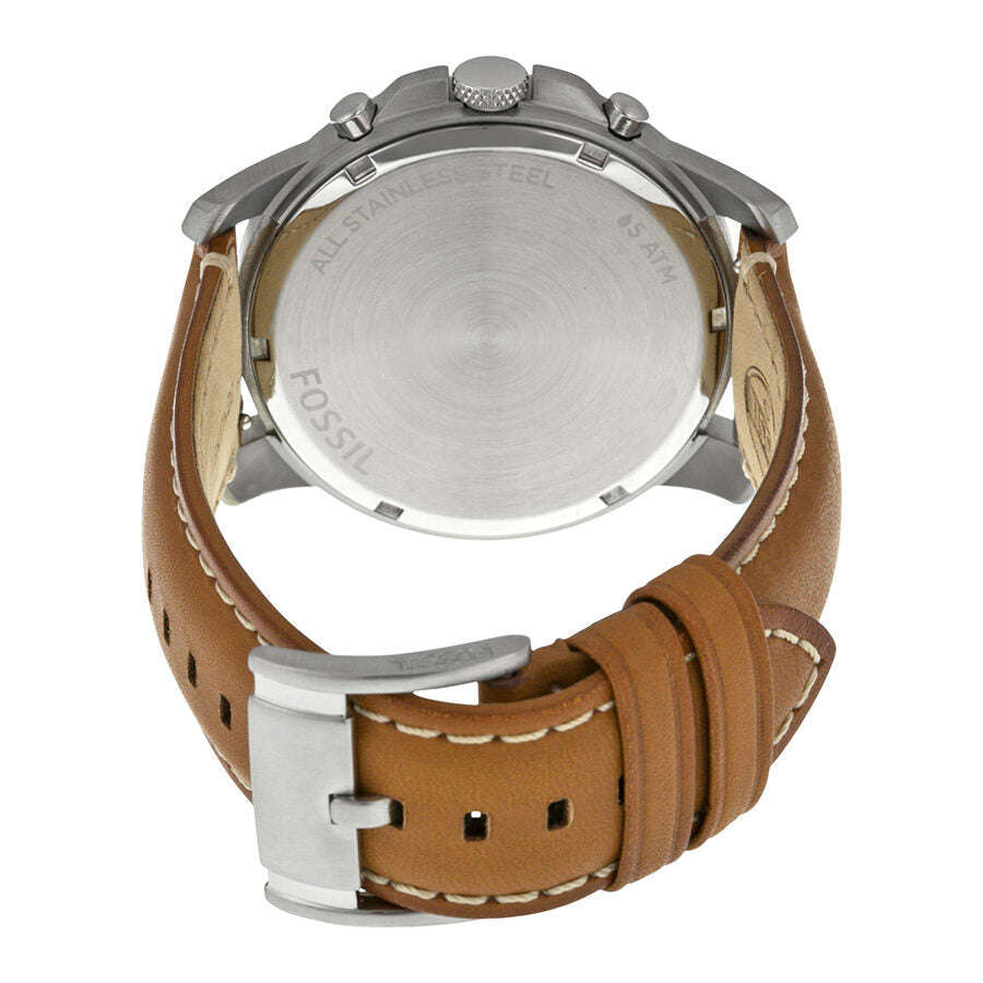 Fossil Grant chronograph caseback showing stainless steel with engraved text