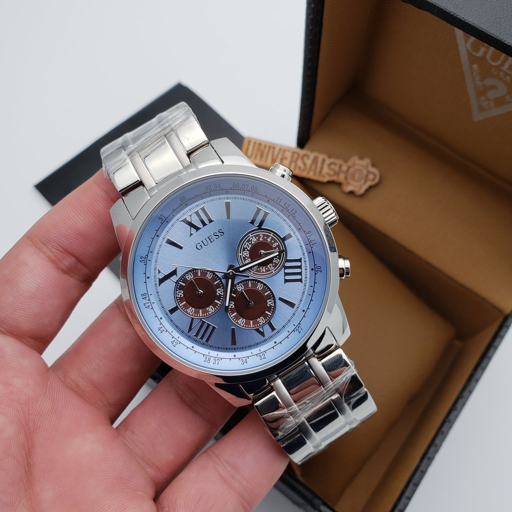 Guess Chrono Blue Dial Silver Menβs Watch W0379G6 - Watch