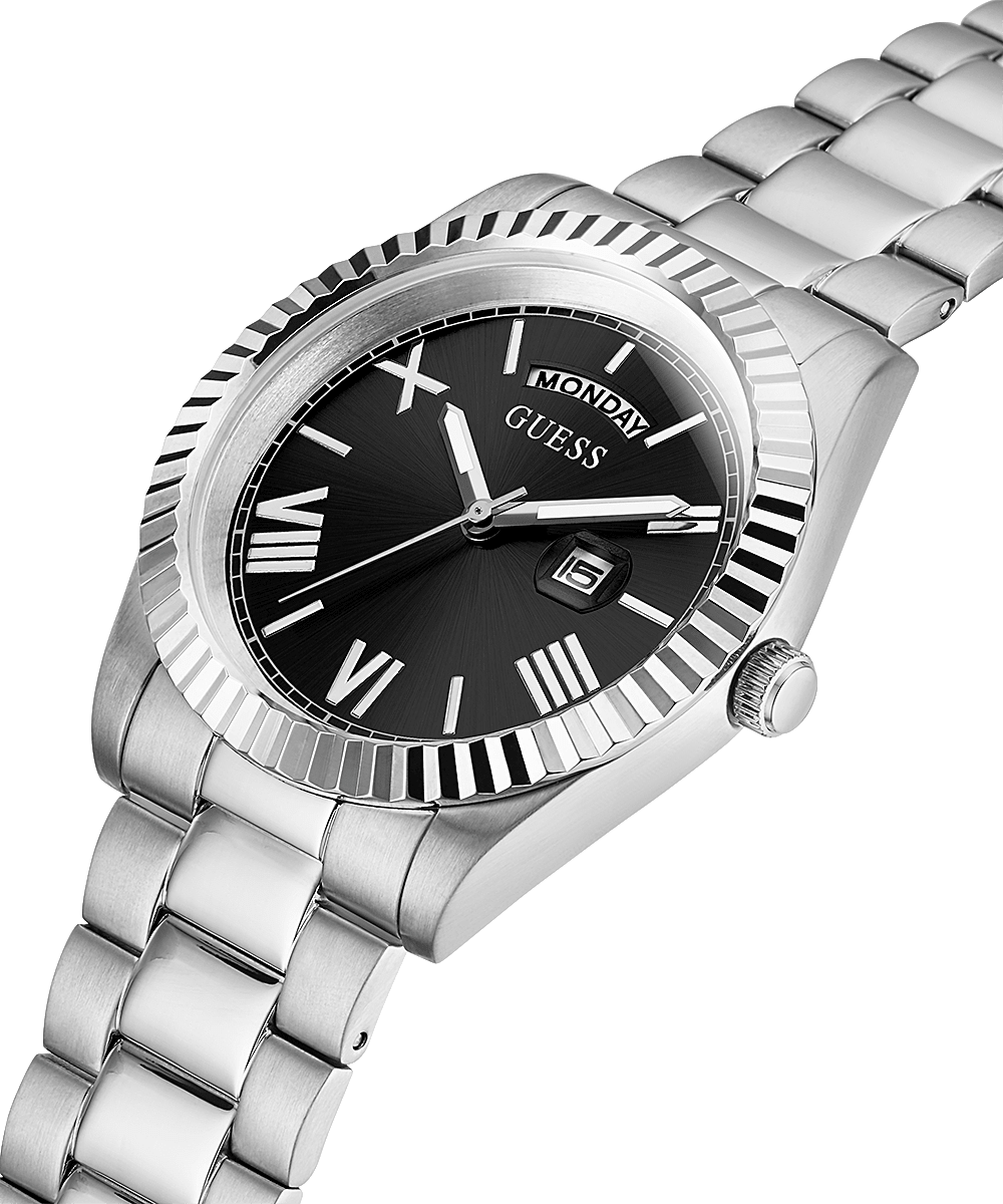 Guess Connoisseur Silver Tone Black Dial Men’s Watch GW0265G1 - Watch