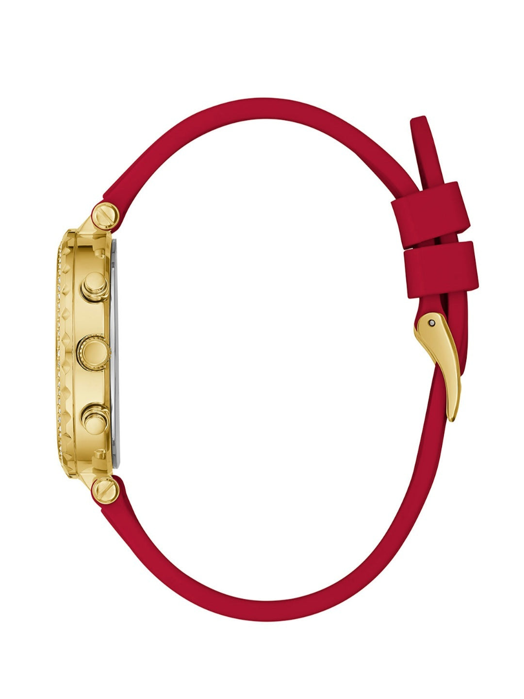 Guess Gold Tone Case Red Rubber Strap Womenβs Watch GW0484L1 - Watch