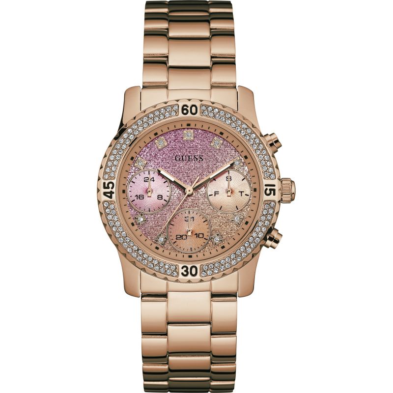 Guess Ladies Rose Gold Watch With Crystal Detailing W0774L3 - The Watches Men & CO