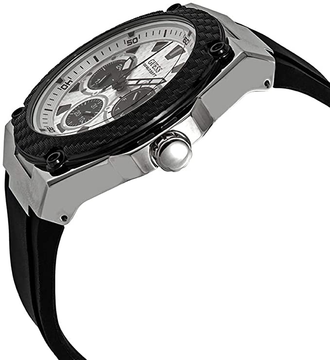 Guess Legacy Quartz White Dial Black Rubber Menβs Watch W1049G3 - Watch