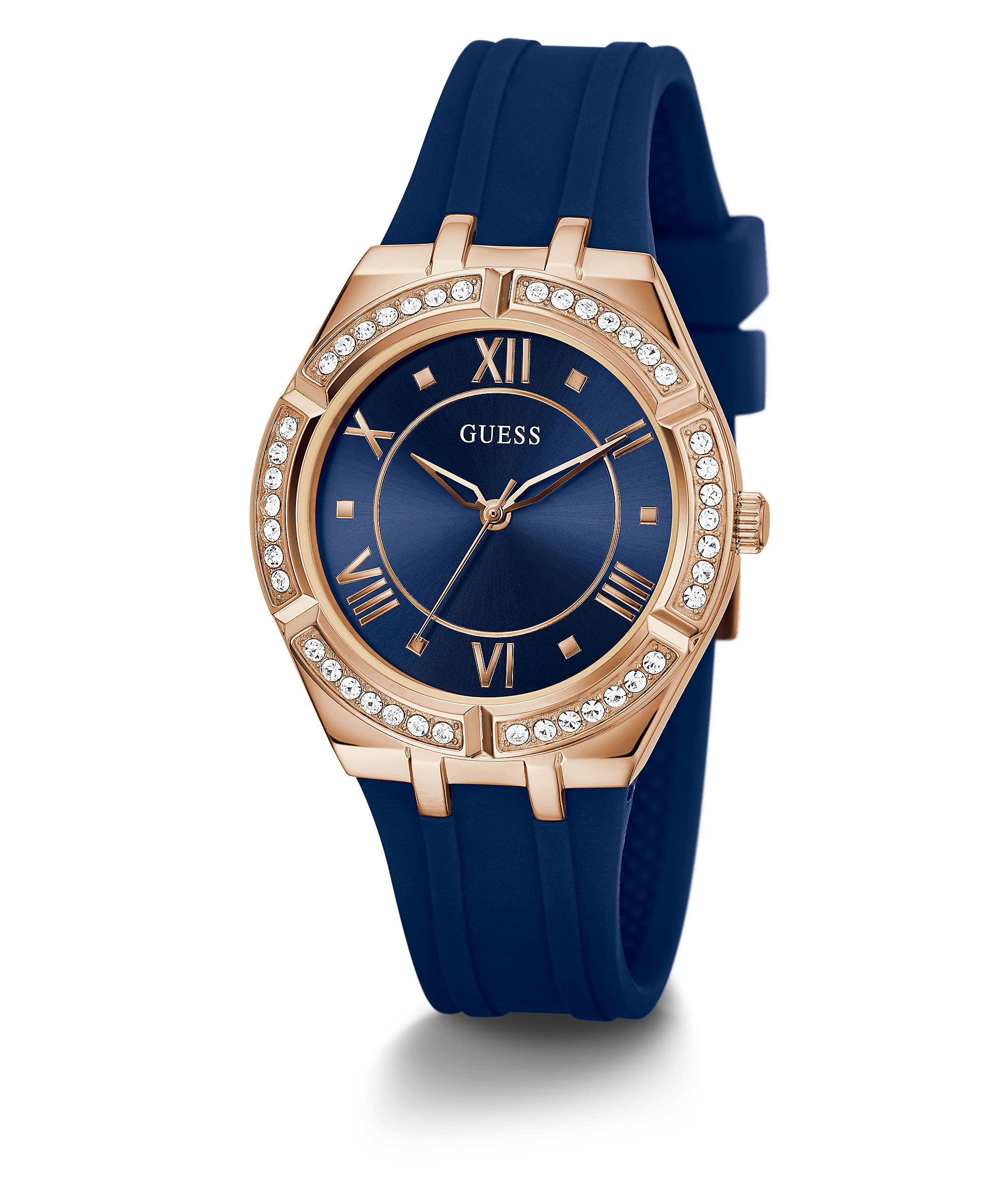 Guess Rose Gold Cosmo Blue Strap Womenβs Watch GW0034L4 - Watch
