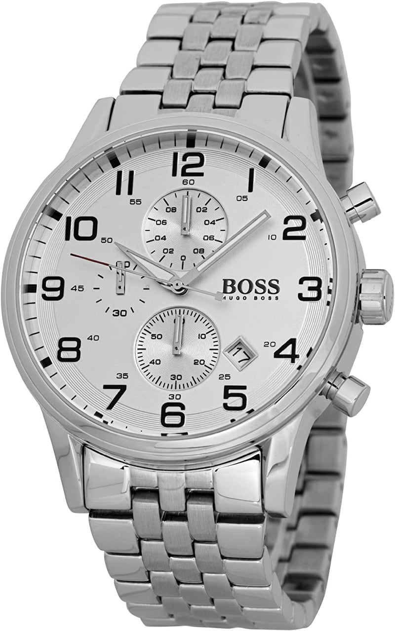 Hugo Boss Aeroliner Chronograph White Dial Silver Steel Strap Men's Watch 1512445