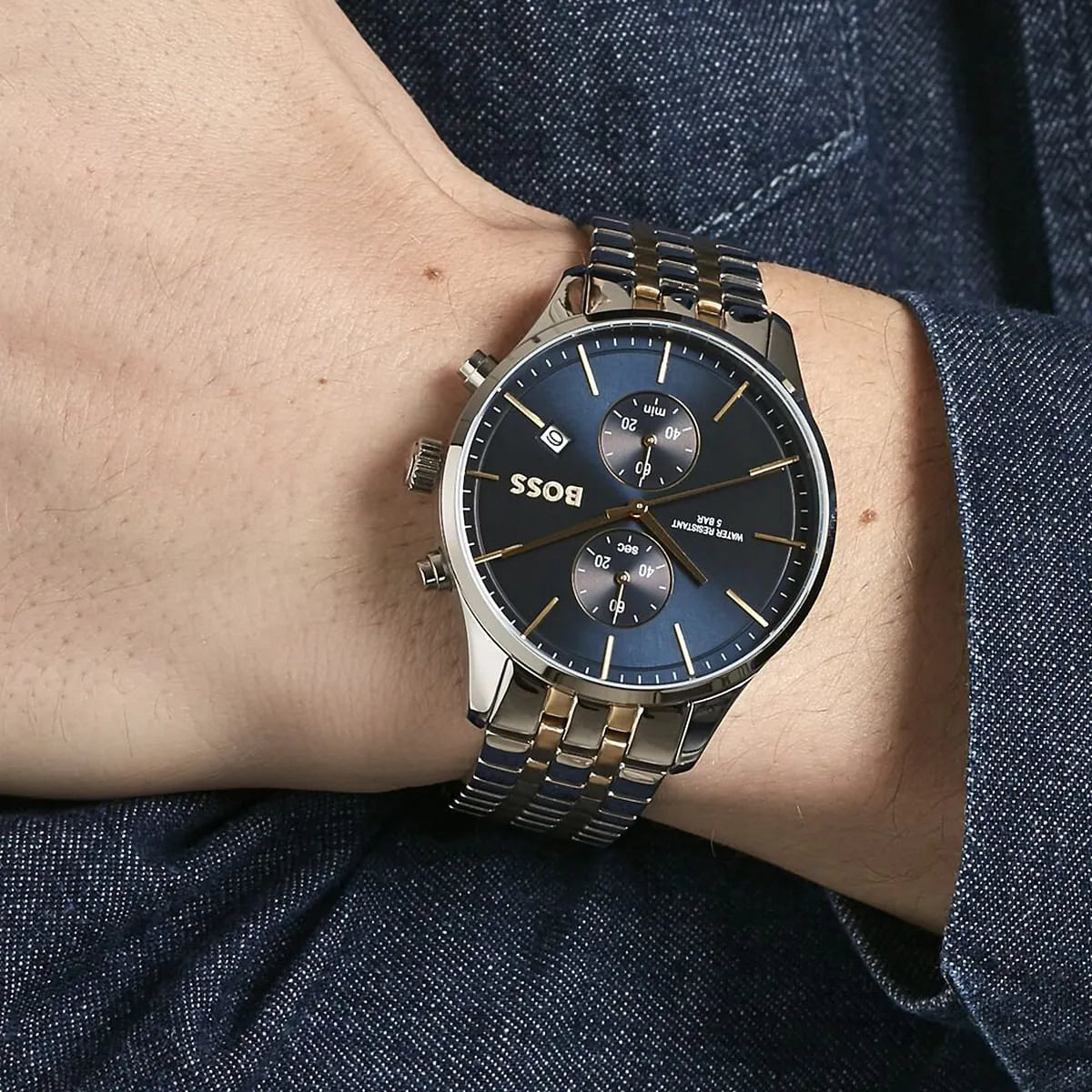 Hugo Boss Associate Chronograph Blue Dial Two Tone Steel Strap Watch for Men - 1513976