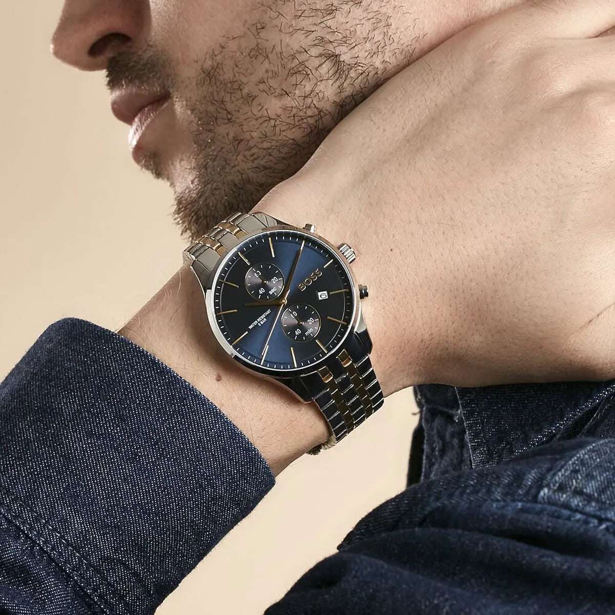 Hugo Boss Associate Chronograph Blue Dial Two Tone Steel Strap Watch for Men - 1513976 1513976 - Image 6
