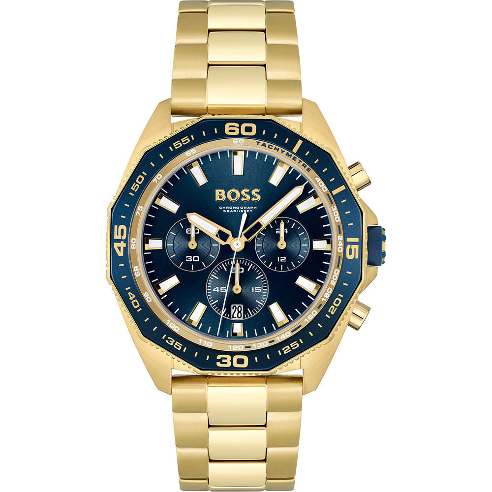 Hugo Boss Energy gold chronograph men's watch with navy blue dial and gold-tone bracelet