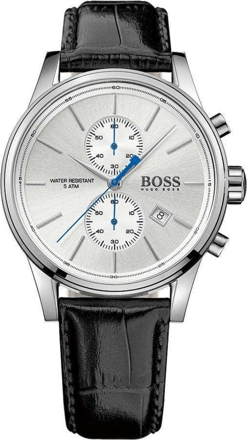 Hugo Boss Grand Prix chronograph watch with silver dial and black leather strap