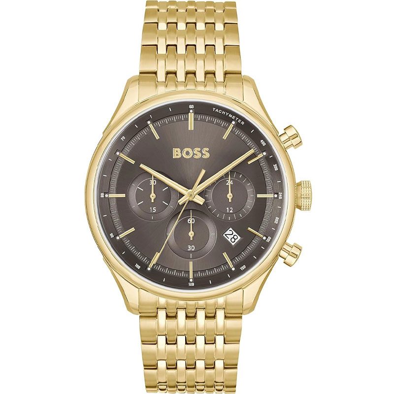 Hugo Boss Gregor Chronograph Grey Dial Gold Steel Strap Watch For Men - 1514051