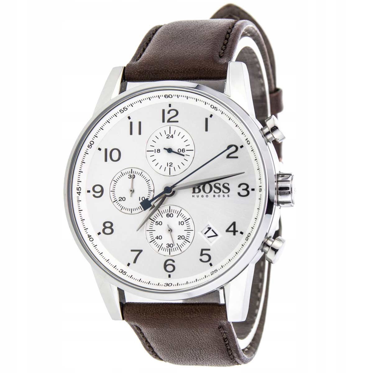 Hugo Boss Navigator Chronograph White Dial Brown Leather Strap Watch for Men - 1513495 1513495 - Image 3