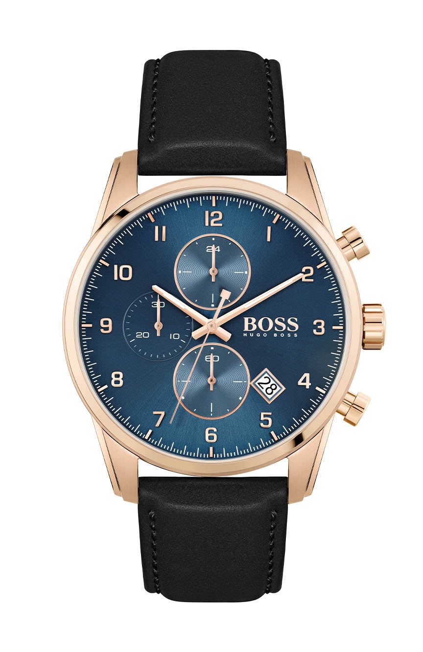 Hugo Boss Skymaster Blue Dial Leather Strap Menβs Watch 1513783 - Watch