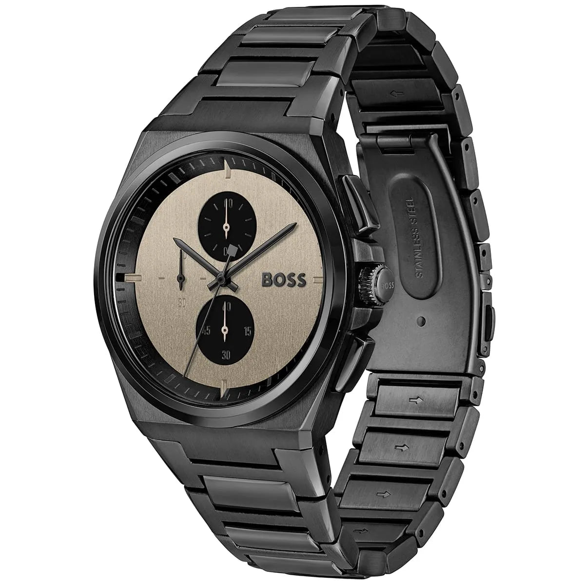 Hugo Boss Steer Chronograph Brown Dial Black Steel Strap Watch For Men - 1514043