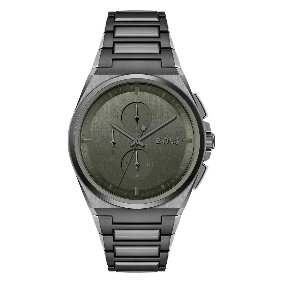 Hugo Boss Steer Chronograph Grey Dial Grey Steel Strap Watch For Men - 1514045 1514045 - Image 1