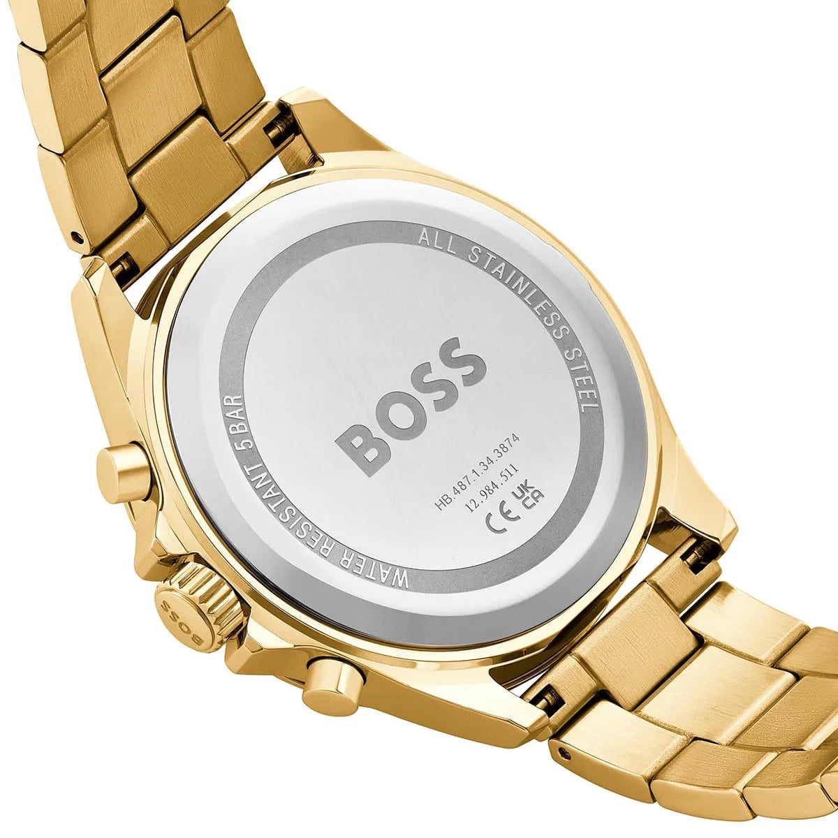 Hugo Boss Troper caseback close-up showing BOSS text and watch specifications