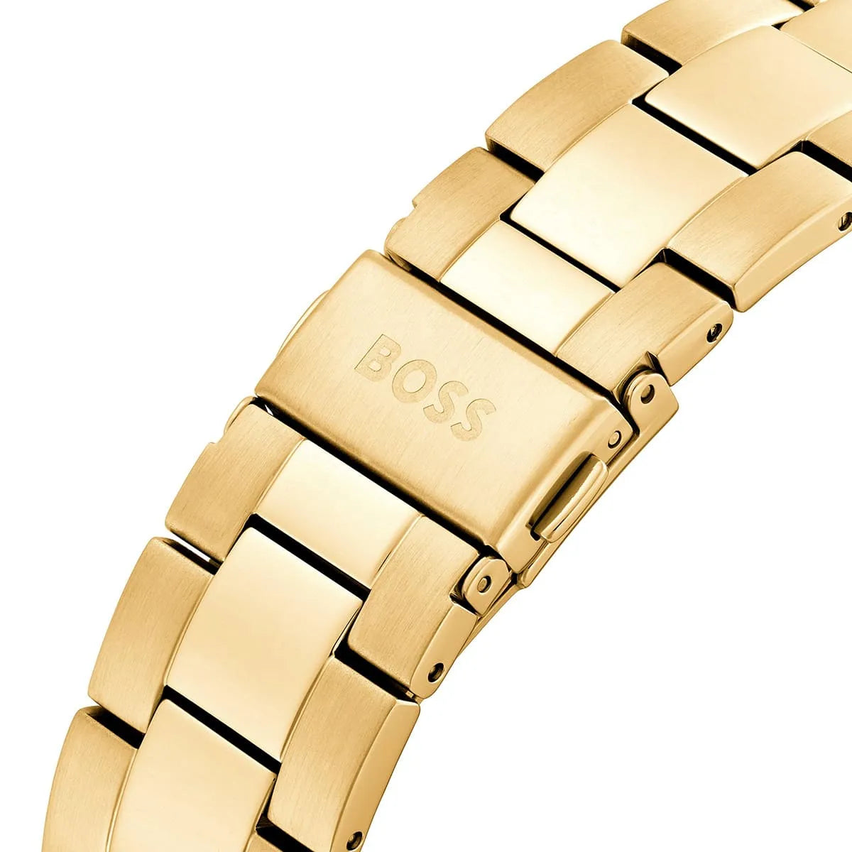 Hugo Boss Troper gold stainless steel bracelet strap with logo clasp detail