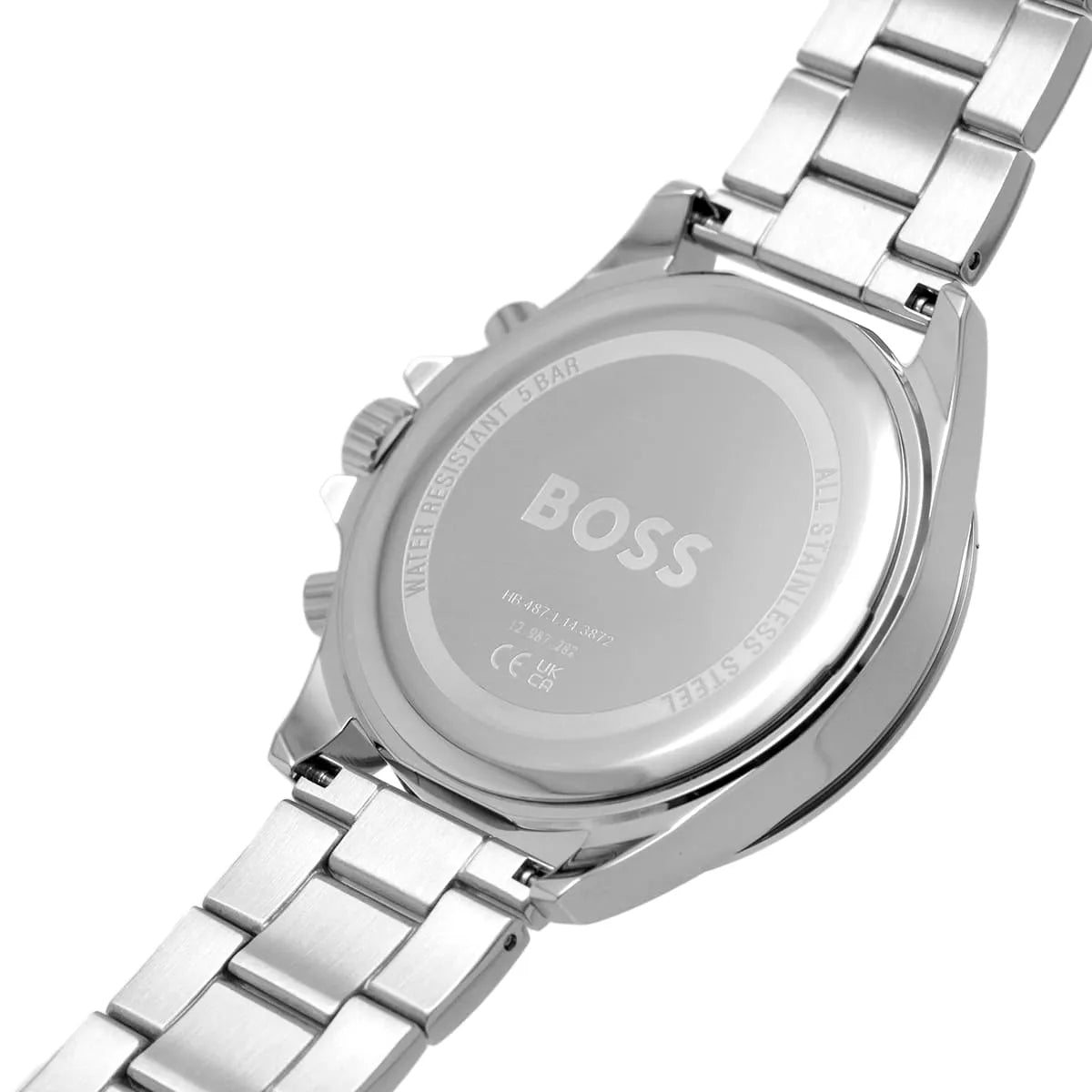 Hugo Boss Troper silver stainless steel link bracelet and case back detail