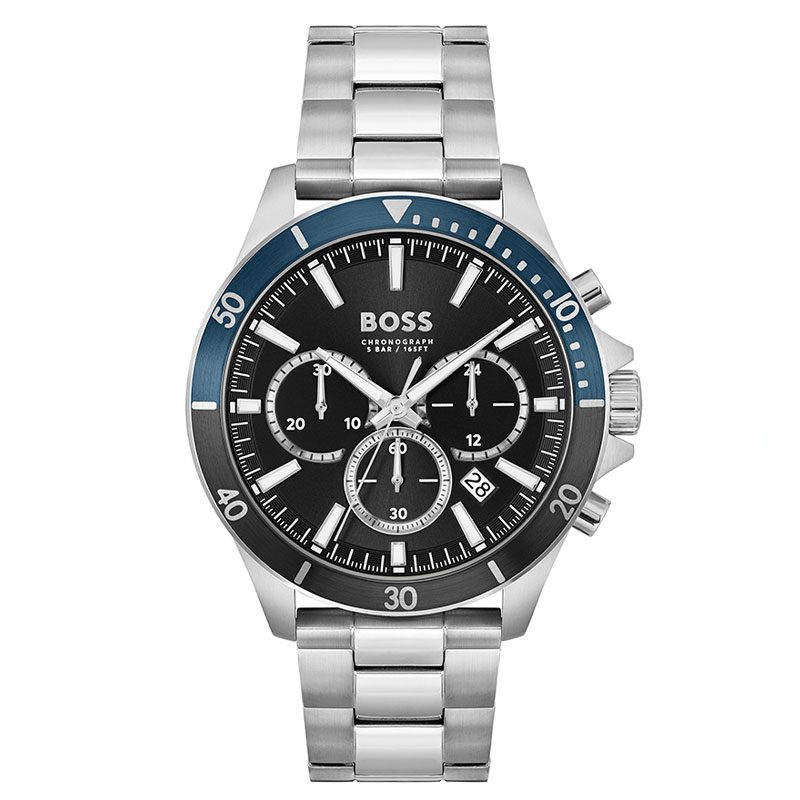Hugo Boss Troper Chronograph Black Dial Silver Steel Strap Watch For Men - 1514101 1514101 - Image 1