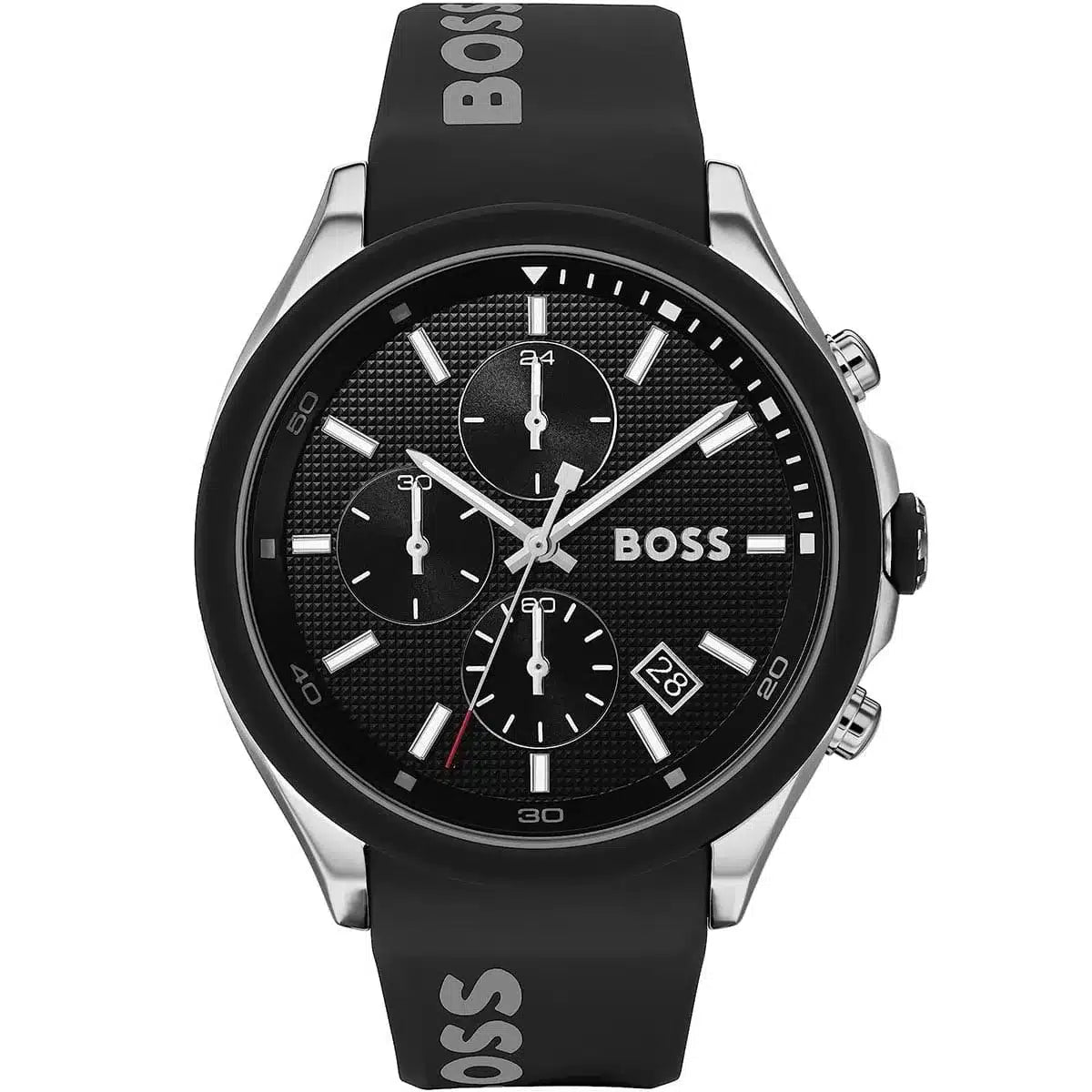 Hugo Boss Velocity Chronograph Black Dial Black Leather Strap Watch for Men - 1513716
