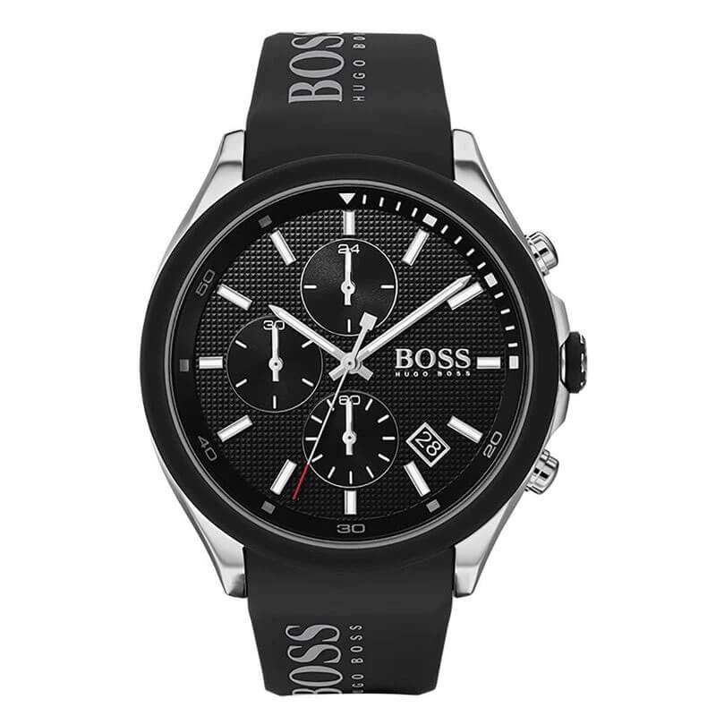 Hugo Boss Velocity Chronograph Black Dial Black Leather Strap Watch for Men - 1513716 1513716 - Image 1