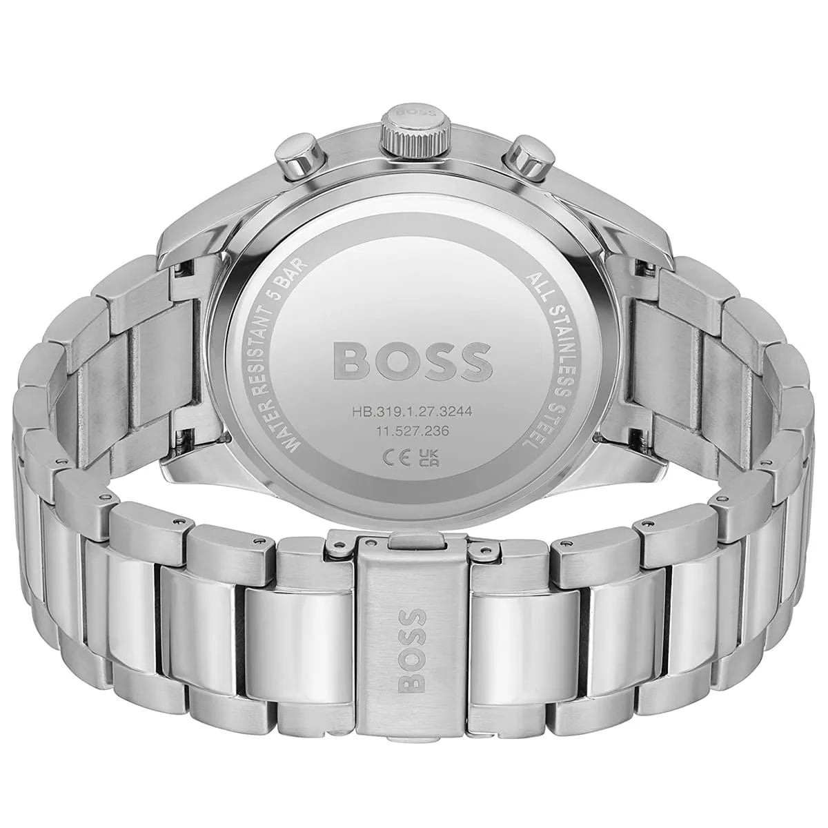 Hugo Boss View watch caseback showing steel case and engraved BOSS branding