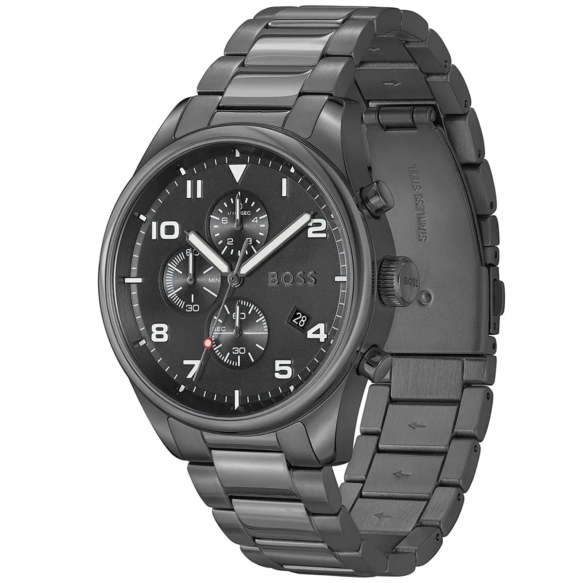 Hugo Boss View Chronograph Grey Dial Grey Steel Strap Watch For Men - 1513991