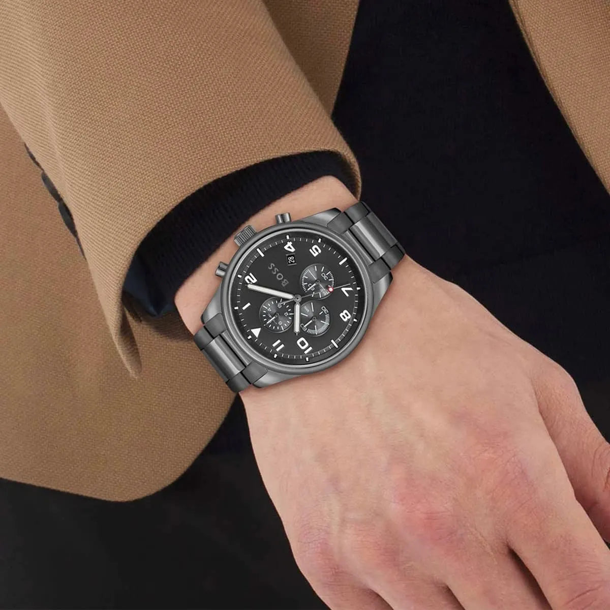 Hugo Boss View Chronograph worn on wrist with light clothing