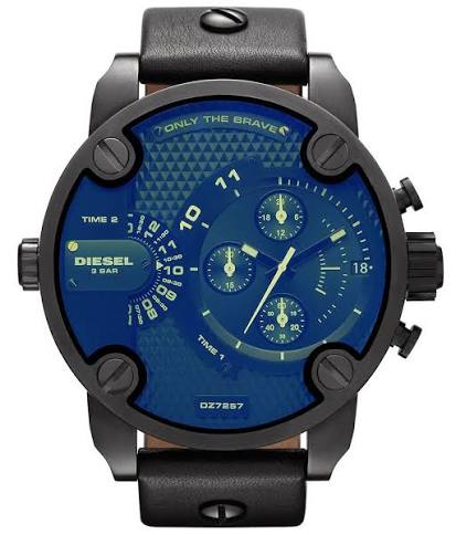 Diesel Big Daddy Chronograph Iridescent Dial Black Leather Men's Watch - DZ7257