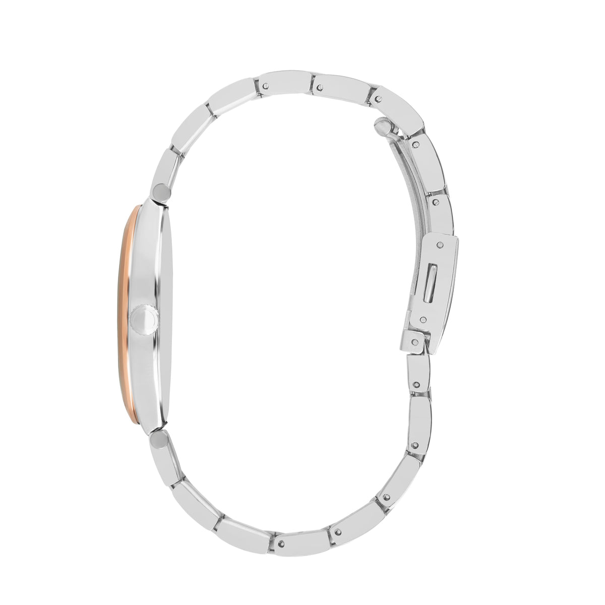 Side view of Lee Cooper LC07440.520 watch showing two-tone rose gold and silver bracelet profile