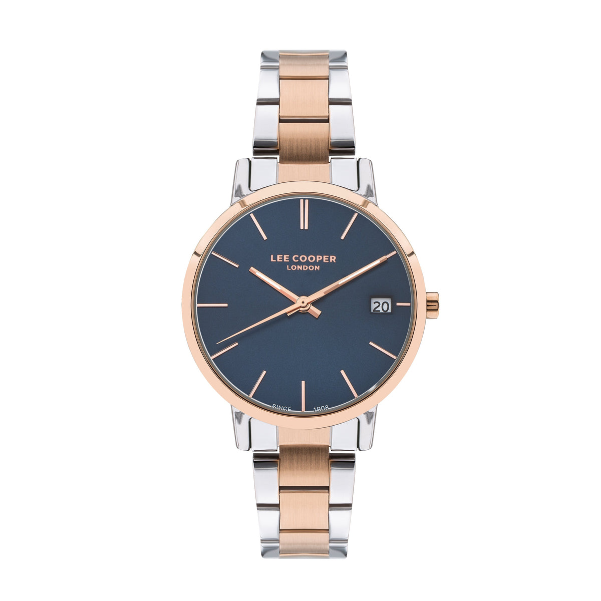 Lee Cooper Elegance blue dial watch with two-toned rose gold and silver metal strap