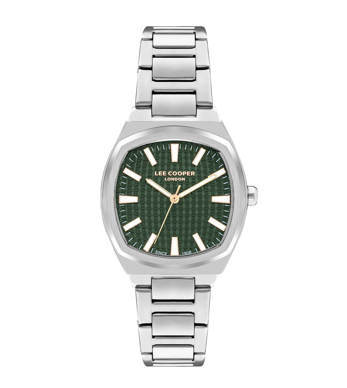 Lee Cooper women's 33mm silver watch with green dial and silver bracelet strap