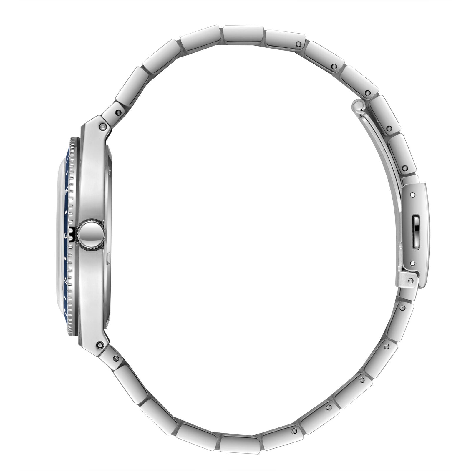 Side view of Lee Cooper Business watch showing silver case profile and bracelet construction