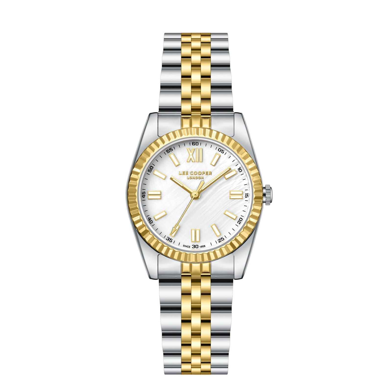 Lee Cooper LC08303 white dial two-tone steel and gold watch with Roman numerals