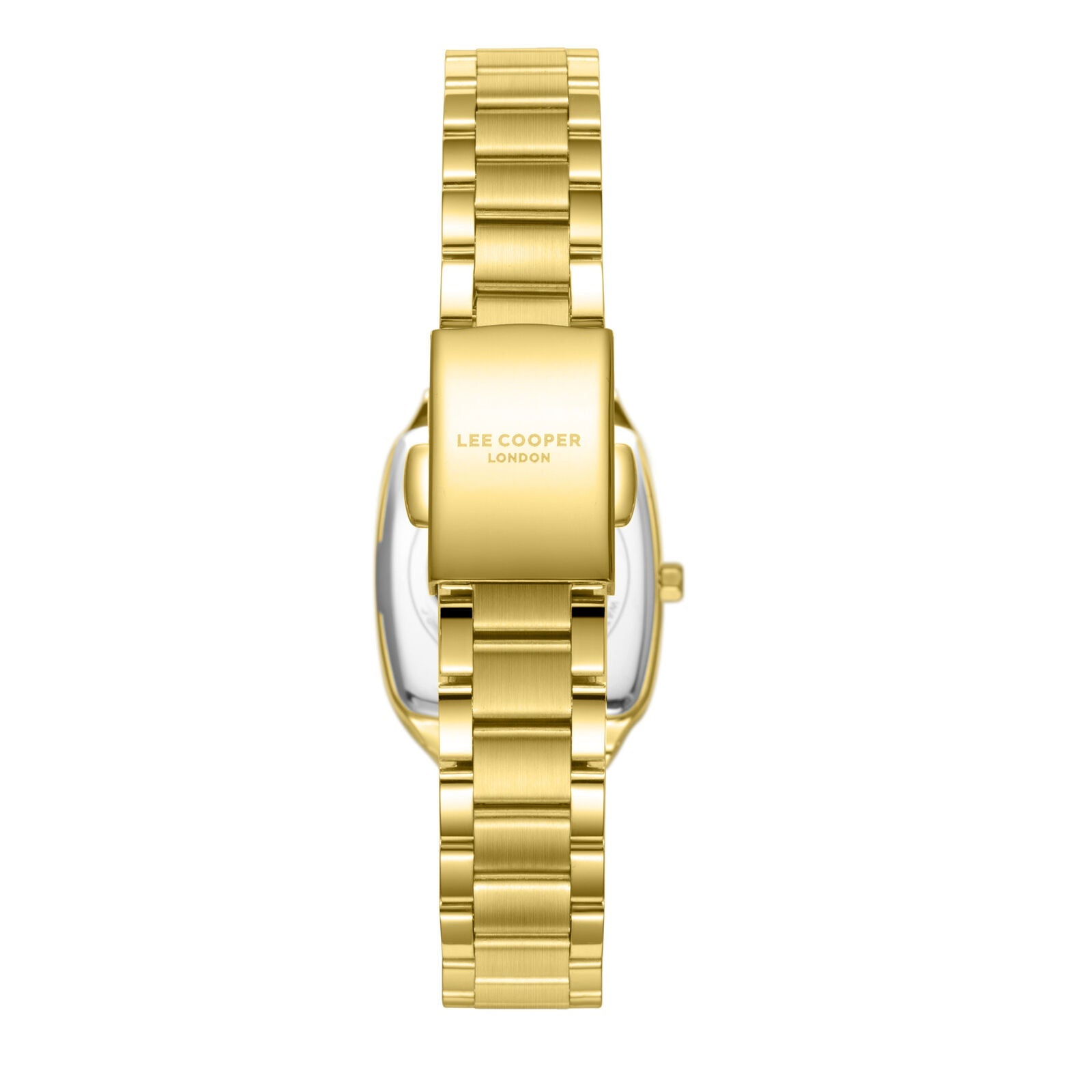 Lee Cooper Malo gold watch caseback showing Lee Cooper London engraving