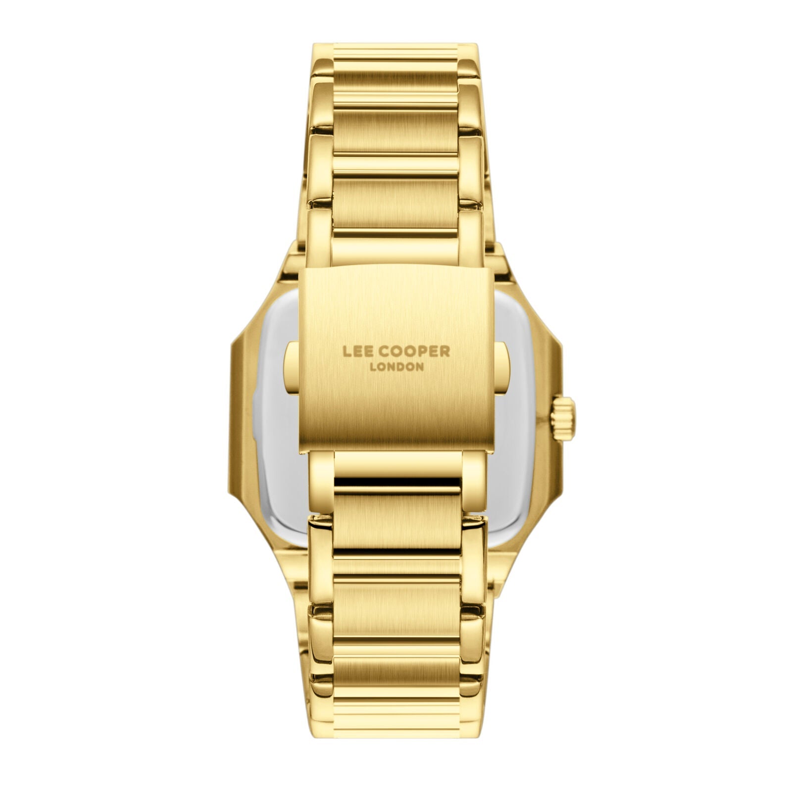 Lee Cooper Maxime gold watch case back showing brushed gold finish