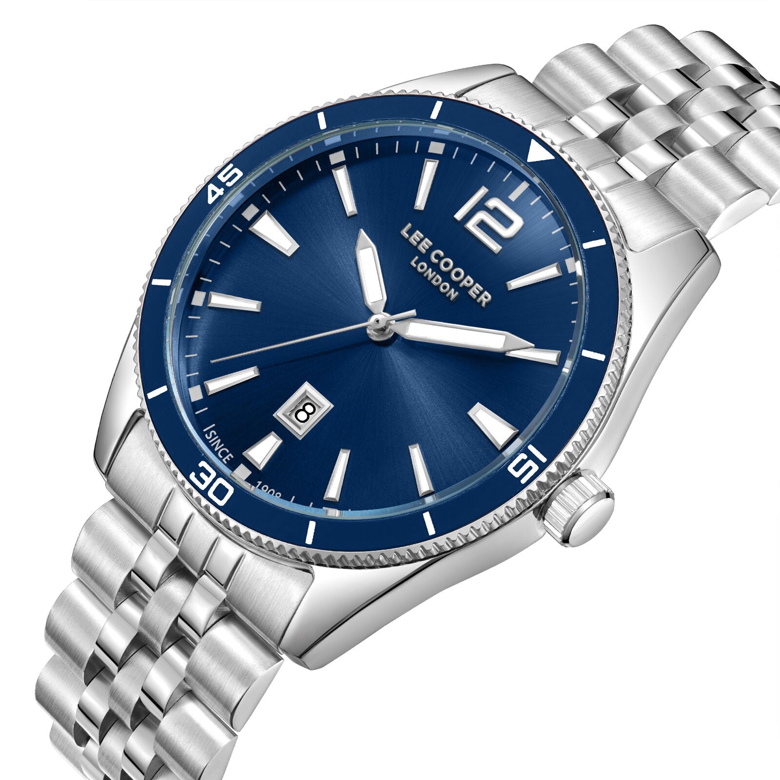 Lee Cooper Simon Date Window Blue Dial Silver Watch - LC08281.390