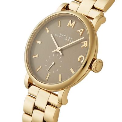 Marc by Marc Jacobs Baker watch side profile with crown and gold plated case