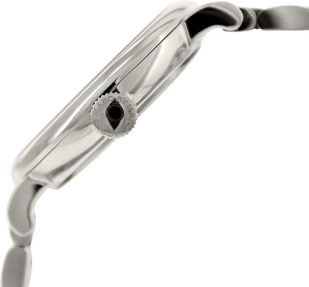 Marc by Marc Jacobs Baker watch side view showing silver case profile and crown