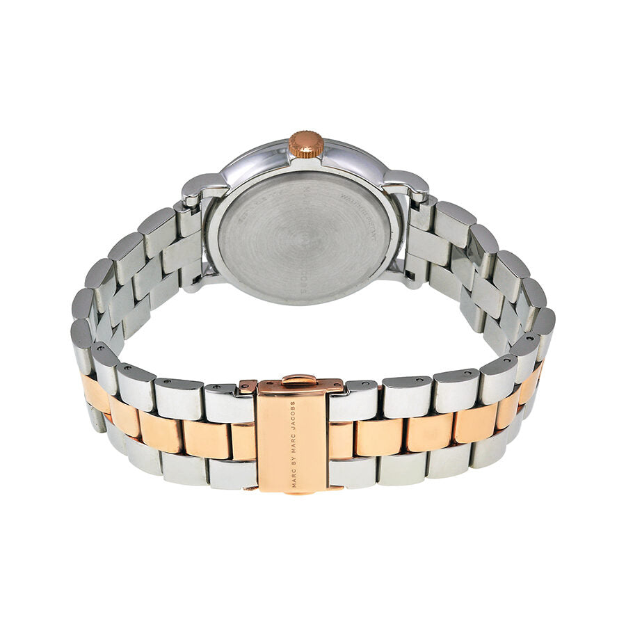 Marc by Marc Jacobs Baker MBM3312 caseback showing brushed stainless steel and two-tone bracelet