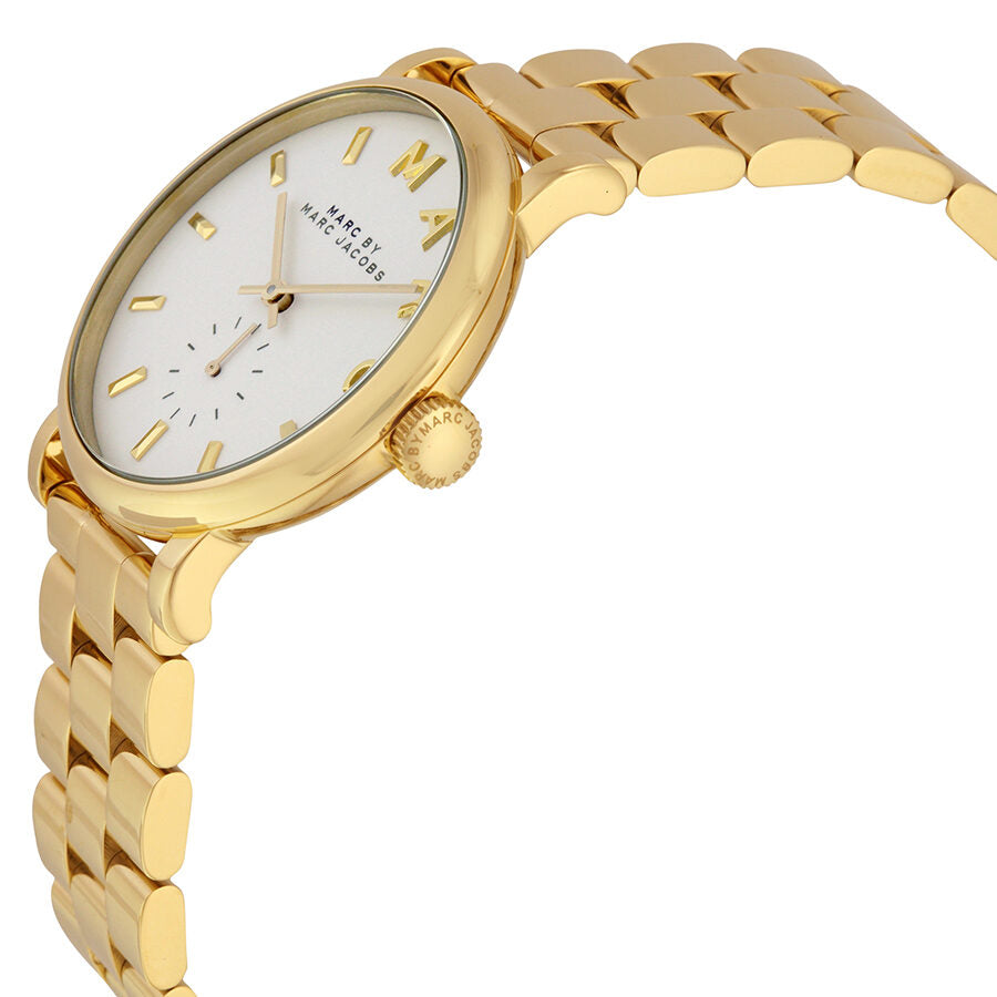 Marc by Marc Jacobs MBM3243 gold-tone watch angled side view showing dial and bracelet