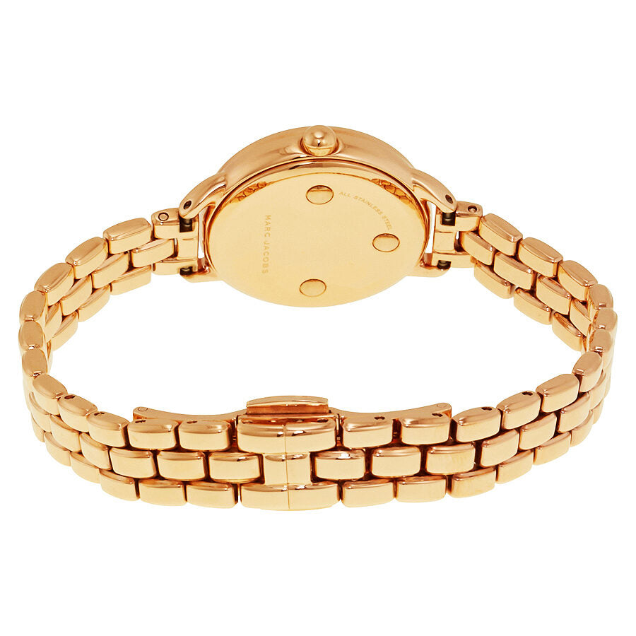Marc Jacobs Betty watch caseback showing rose gold case and bracelet construction