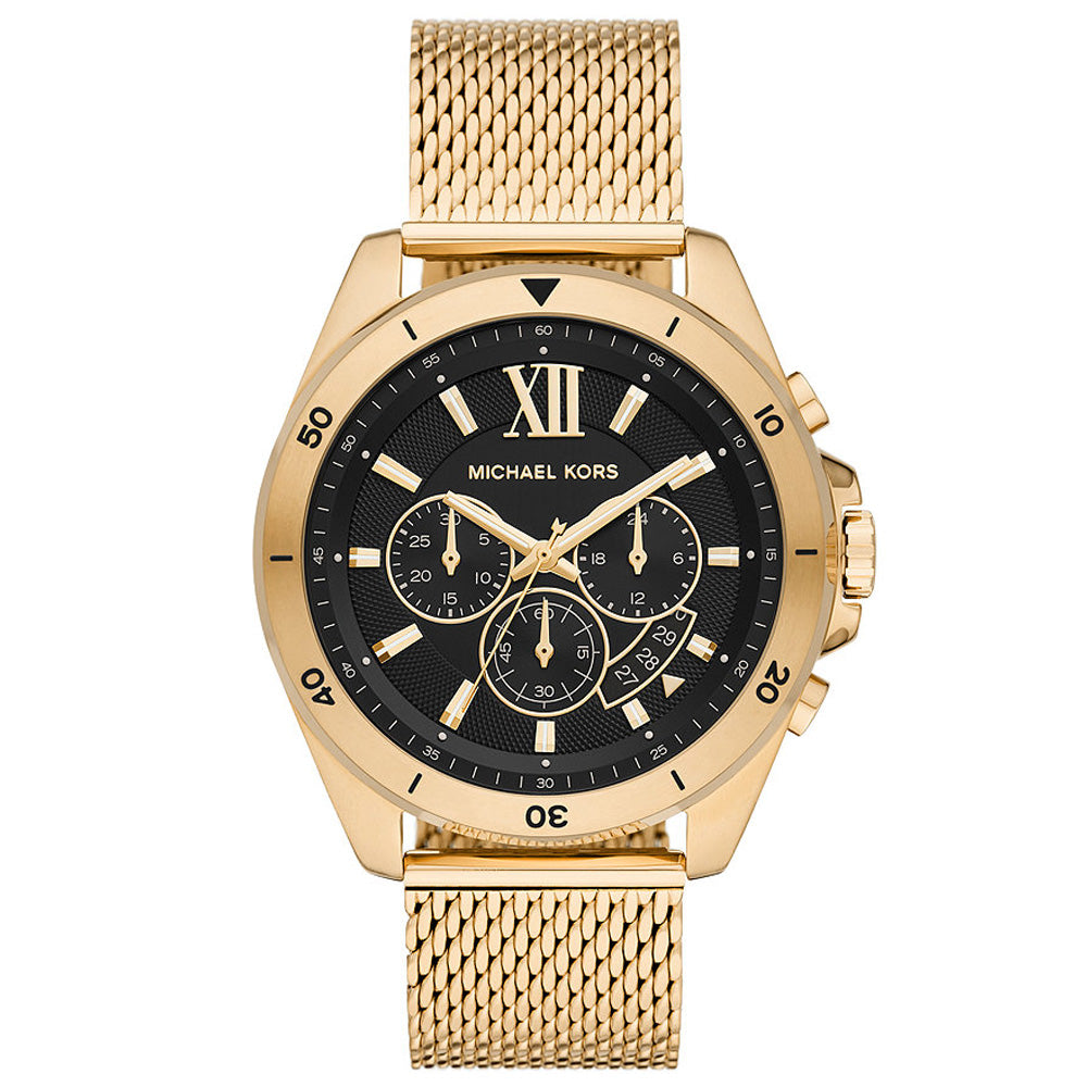 Michael Kors Brecken chronograph men's watch with black dial and gold-tone mesh strap